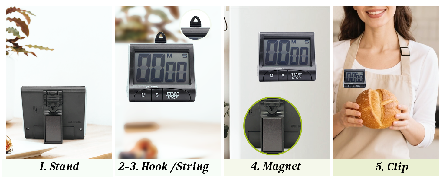Large LCD Display Kitchen Timer -Magnetic Digital Timers,Loud Alarm,Memory and Fast Forward Function,Cooking Timers for Kitchen,Gym, Meeting, Classroom,Study,Work,Outdoor Activities(Black)