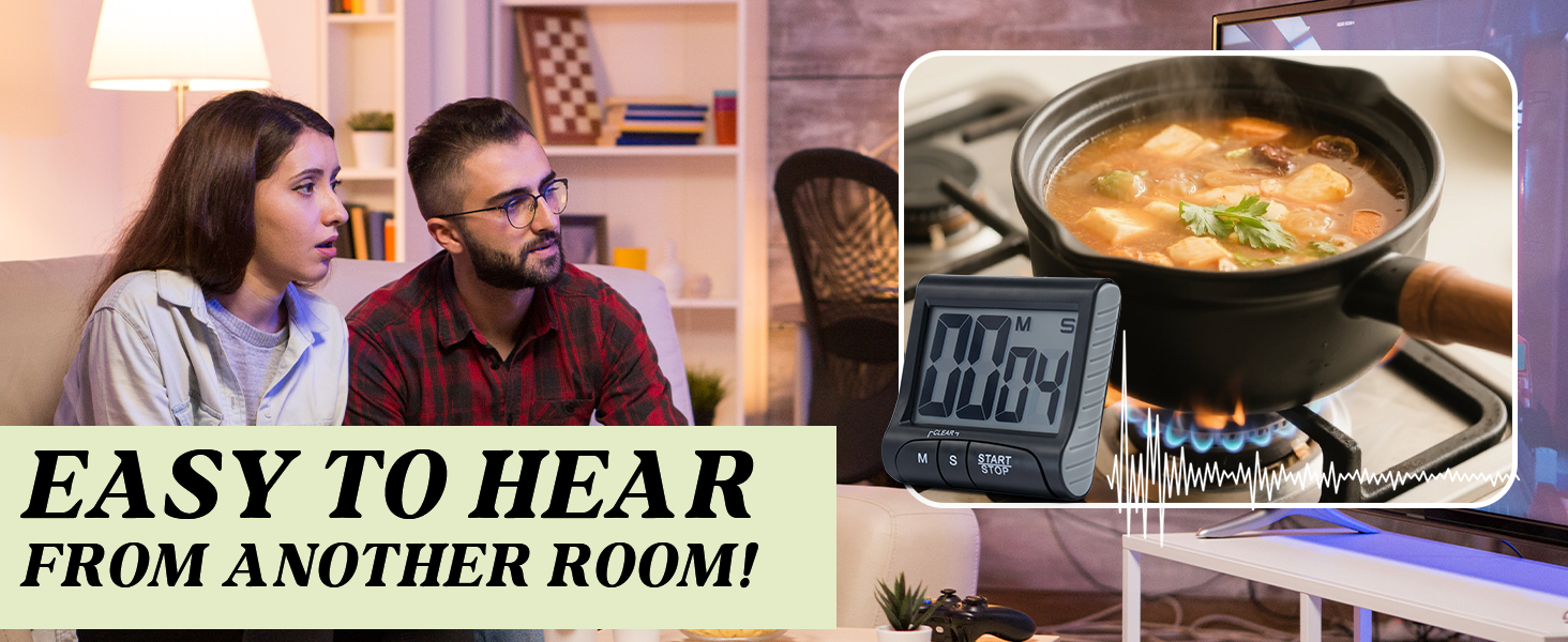 Large LCD Display Kitchen Timer -Magnetic Digital Timers,Loud Alarm,Memory and Fast Forward Function,Cooking Timers for Kitchen,Gym, Meeting, Classroom,Study,Work,Outdoor Activities(Black)