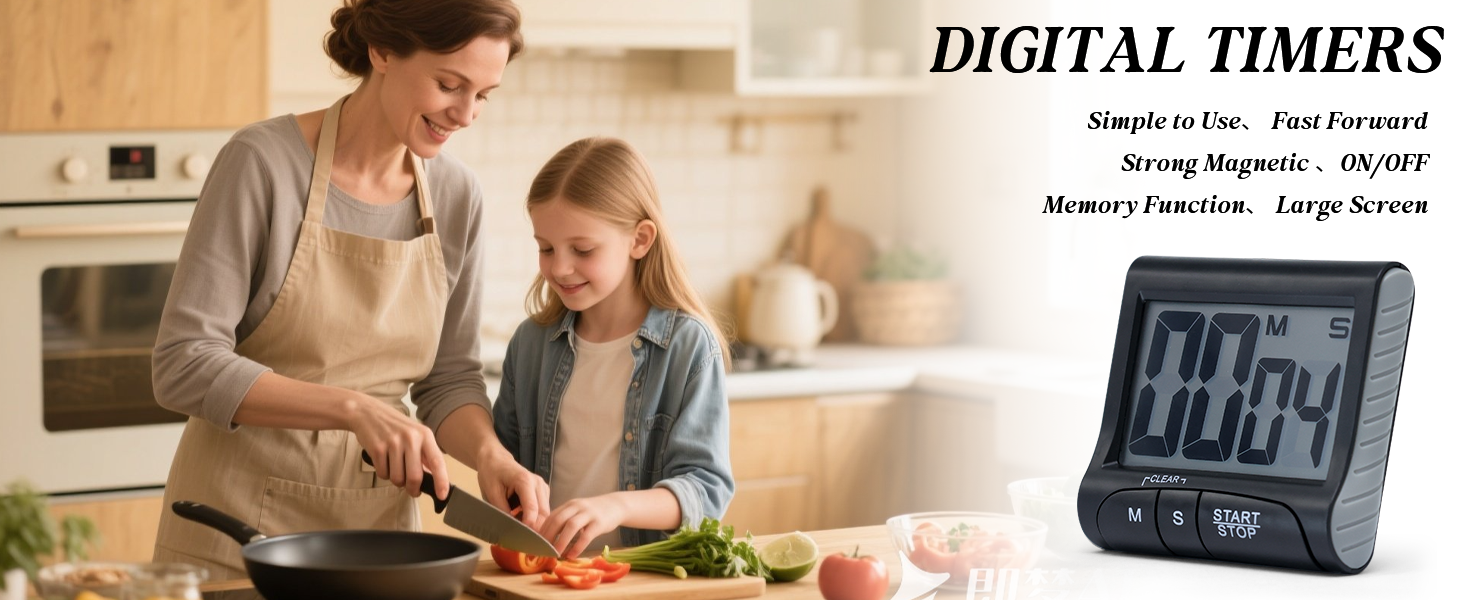 Large LCD Display Kitchen Timer -Magnetic Digital Timers,Loud Alarm,Memory and Fast Forward Function,Cooking Timers for Kitchen,Gym, Meeting, Classroom,Study,Work,Outdoor Activities(Black)