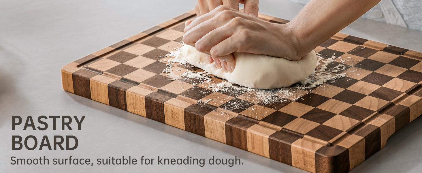 Cutting Boards for Kitchen, Checkered Cutting Board Upgraded, Acacia Wood Chopping Board with Juice Grooves & Handles, Large Butcher Block Serving Tray with Gift Box, 16.5" x 11.6" x 0.8"