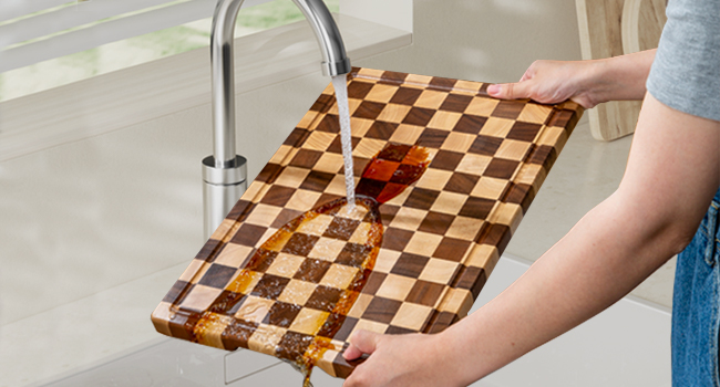 Cutting Boards for Kitchen, Checkered Cutting Board Upgraded, Acacia Wood Chopping Board with Juice Grooves & Handles, Large Butcher Block Serving Tray with Gift Box, 16.5" x 11.6" x 0.8"