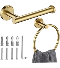6 Pieces Brushed Gold Bathroom Hardware Accessories Set, SUS304 Stainless Steel 24 Inch Bath Towel Bar Set, Round Bathroom Towel Holder Set, Towel Racks for Bathroom Wall Mounted