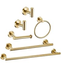 6 Pieces Brushed Gold Bathroom Hardware Accessories Set, SUS304 Stainless Steel 24 Inch Bath Towel Bar Set, Round Bathroom Towel Holder Set, Towel Racks for Bathroom Wall Mounted