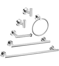 6 Pieces Brushed Gold Bathroom Hardware Accessories Set, SUS304 Stainless Steel 24 Inch Bath Towel Bar Set, Round Bathroom Towel Holder Set, Towel Racks for Bathroom Wall Mounted