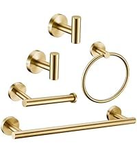 6 Pieces Brushed Gold Bathroom Hardware Accessories Set, SUS304 Stainless Steel 24 Inch Bath Towel Bar Set, Round Bathroom Towel Holder Set, Towel Racks for Bathroom Wall Mounted