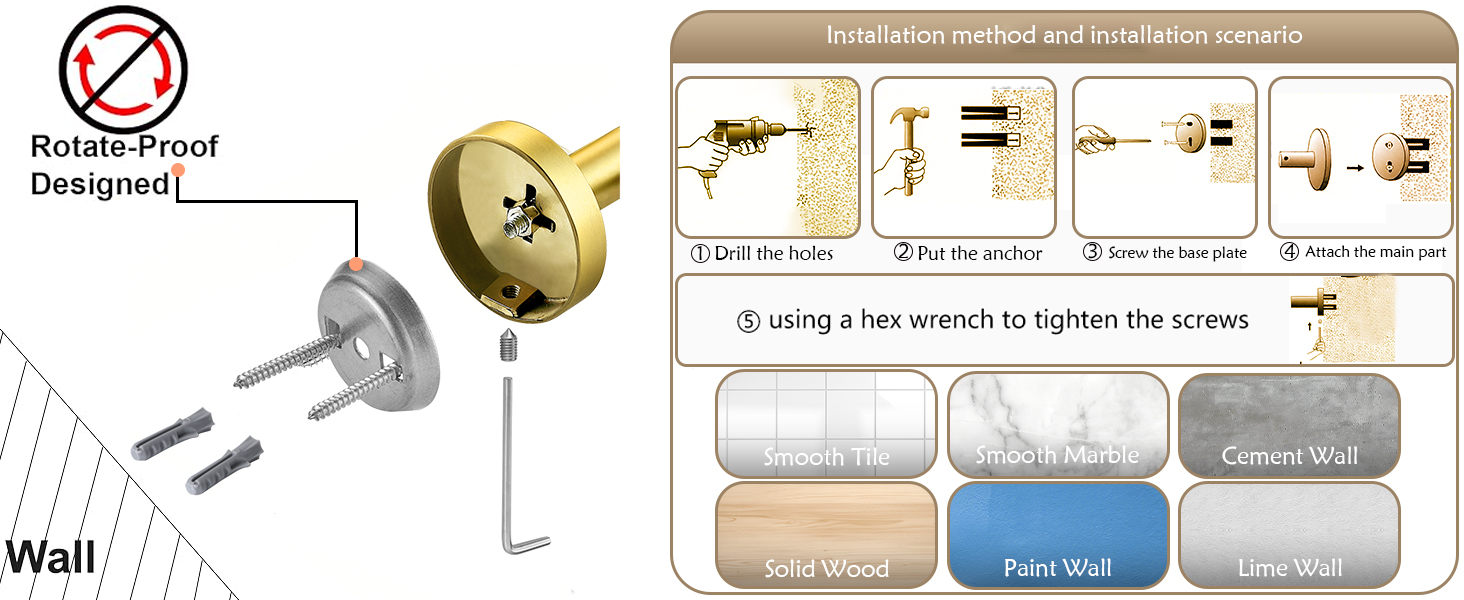 6 Pieces Brushed Gold Bathroom Hardware Accessories Set, SUS304 Stainless Steel 24 Inch Bath Towel Bar Set, Round Bathroom Towel Holder Set, Towel Racks for Bathroom Wall Mounted