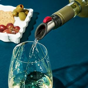 Innovine Wine Pourer and Stopper, Drip-Free Stainless Steel and Silicone Construction, Perfect for White and Red Wines, Home Bar Accessories, Kitchen Essentials, Set of 1, Graphite