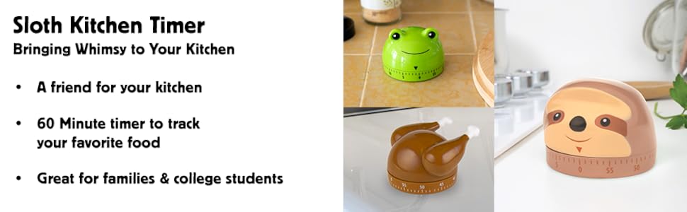 Kikkerland Sloth Timer – Fun Gadget for Home & Kitchen – 60 Minute Windup Timekeeper for Cooking