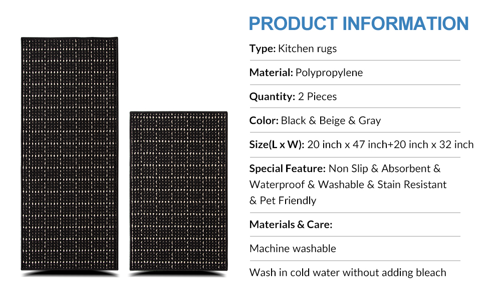 Kitchen Rugs Non Skid Washable Set of 2 PCS, 20