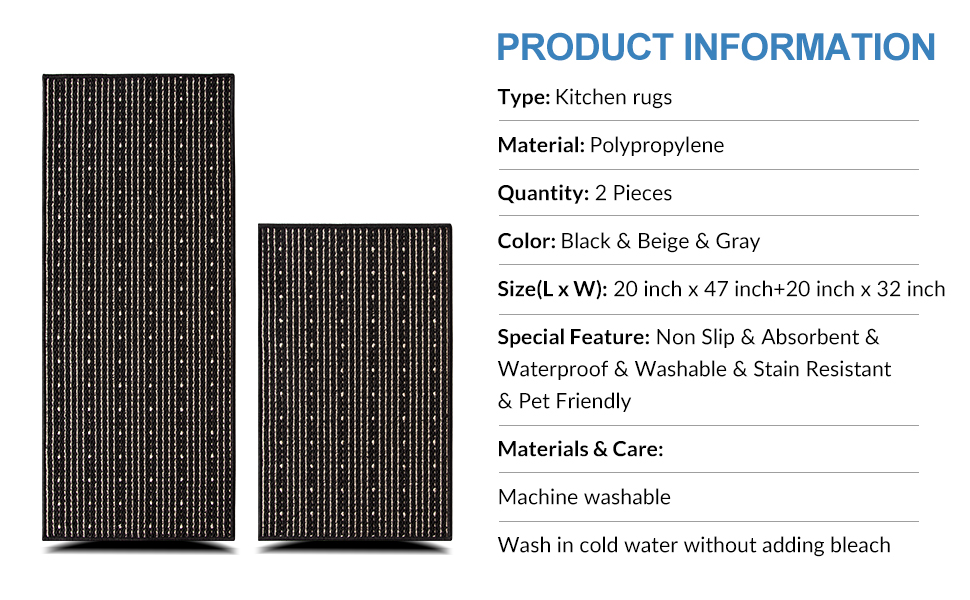 Kitchen Rugs Washable Non-Skid 2-Piece Set, 20