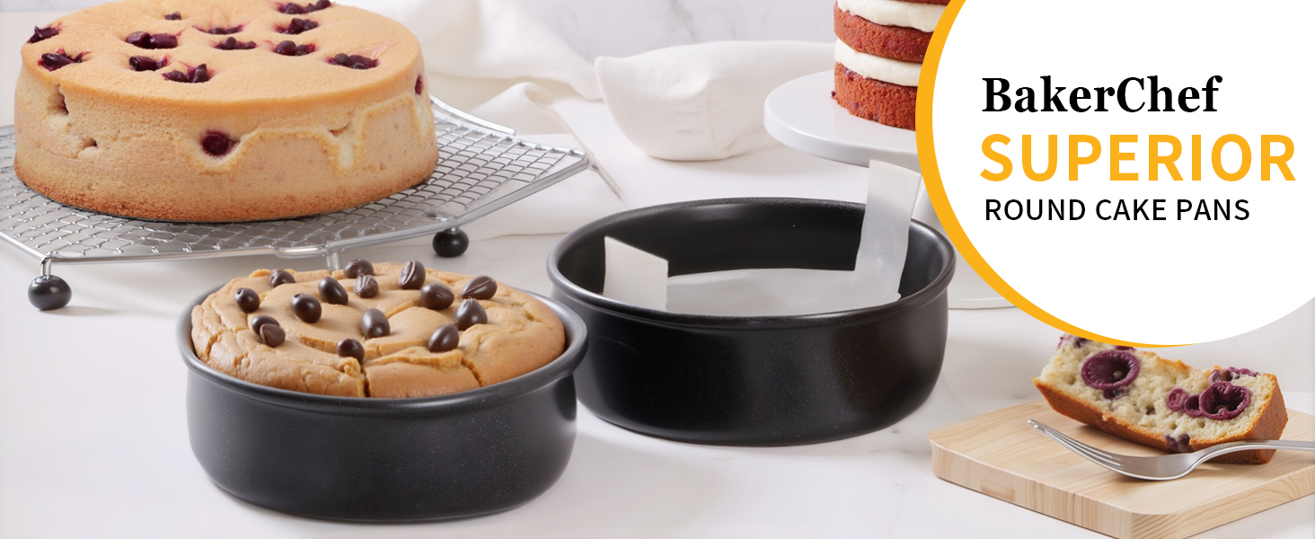 8 Inch Cake Pan Set of 3, Nonstick Round Cake Pans with 110 PCS Parchment Paper, Non-Toxic Carbon Steel Cake Baking Pans, Dishwasher Safe