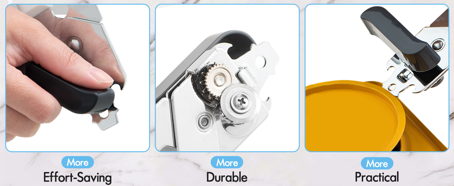 Can Opener Manual, COKORA Can Openers Hand Held with Comfort Anti-Slip Handles, Heavy Duty Stainless Steel Can Opener Smooth Edge and Bottle Openers, Easy Turn Can Openers for Seniors, Kitchen, Black