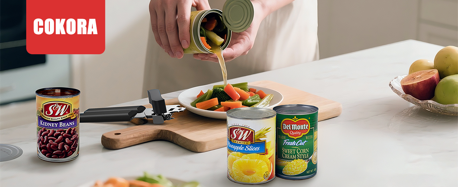 Can Opener Manual, COKORA Can Openers Hand Held with Comfort Anti-Slip Handles, Heavy Duty Stainless Steel Can Opener Smooth Edge and Bottle Openers, Easy Turn Can Openers for Seniors, Kitchen, Black