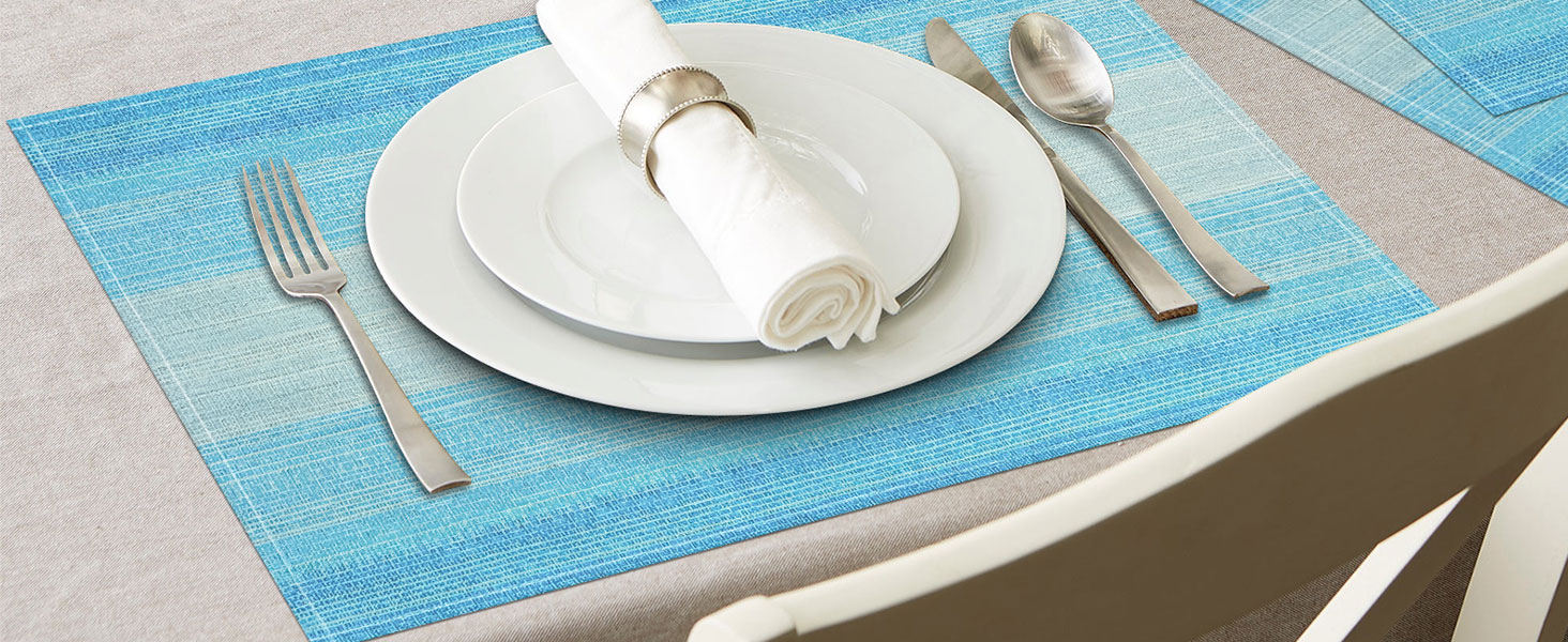 Niviy Placemats, Placemats Set of 4, 12x18 Inch Washable Place Mats Easy to Clean Heat Resistant Table Mats Wipeable Placemat for Holiday Party Kitchen Dining Table Decoration, Blue