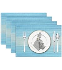 Niviy Placemats, Placemats Set of 4, 12x18 Inch Washable Place Mats Easy to Clean Heat Resistant Table Mats Wipeable Placemat for Holiday Party Kitchen Dining Table Decoration, Blue