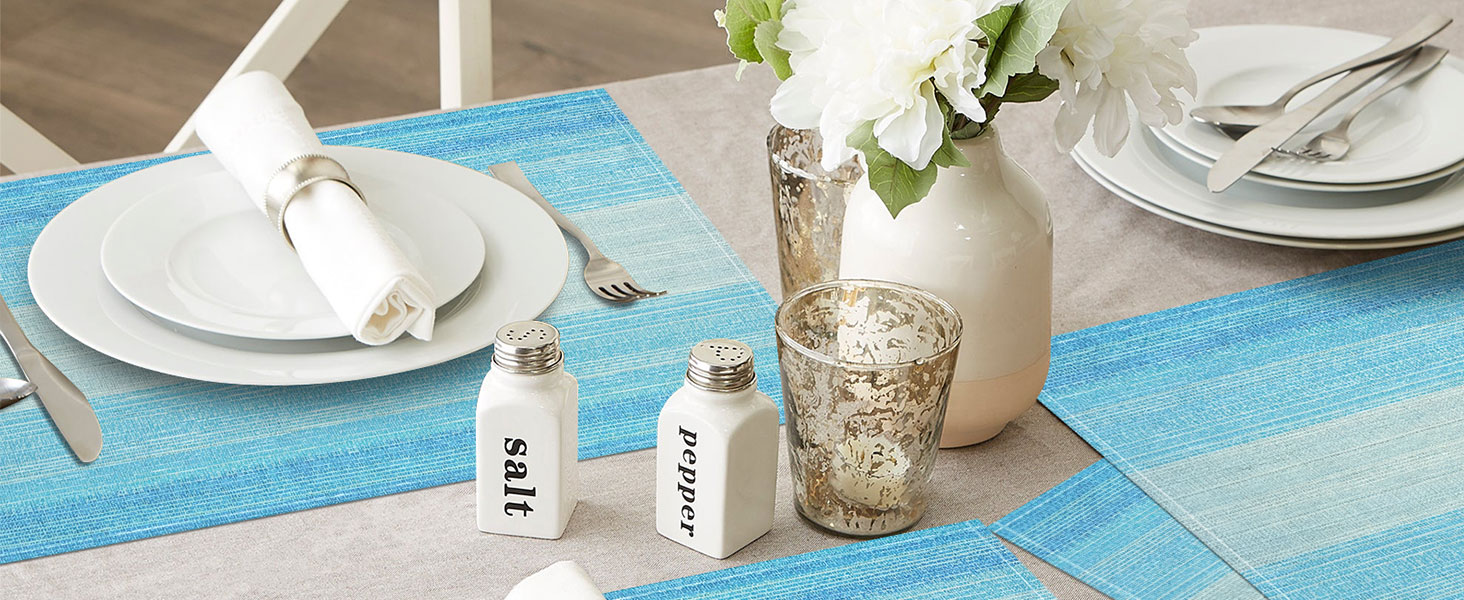 Niviy Placemats, Placemats Set of 4, 12x18 Inch Washable Place Mats Easy to Clean Heat Resistant Table Mats Wipeable Placemat for Holiday Party Kitchen Dining Table Decoration, Blue