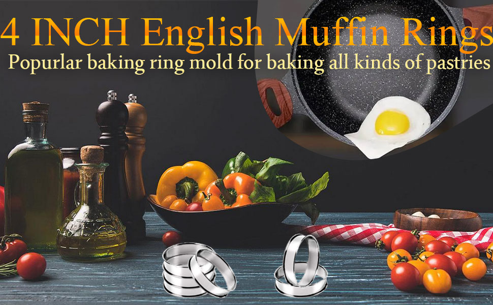 12packs Crumpet Rings 4 Inch English Muffin Rings Stainless Steel Double Rolled Nonstick Metal Round Tart Ring Molds for Cookie Cooking Baking