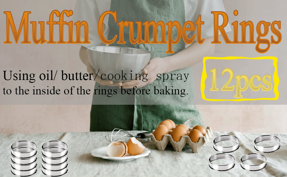 12packs Crumpet Rings 4 Inch English Muffin Rings Stainless Steel Double Rolled Nonstick Metal Round Tart Ring Molds for Cookie Cooking Baking