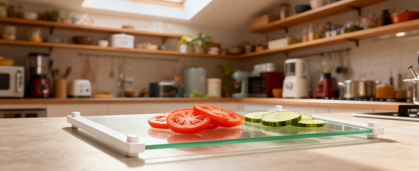 2Pcs Glass Cutting Boards for Kitchen(12x16" & 12x8"),Clear Tempered Glass Paired with White Silicone Grip,No Scratches/Microplastic-Free/Non Toxic,Excellent Gift for Mother's Day and Father's Day