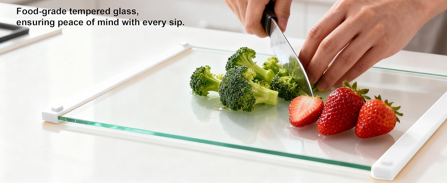 2Pcs Glass Cutting Boards for Kitchen(12x16" & 12x8"),Clear Tempered Glass Paired with White Silicone Grip,No Scratches/Microplastic-Free/Non Toxic,Excellent Gift for Mother's Day and Father's Day