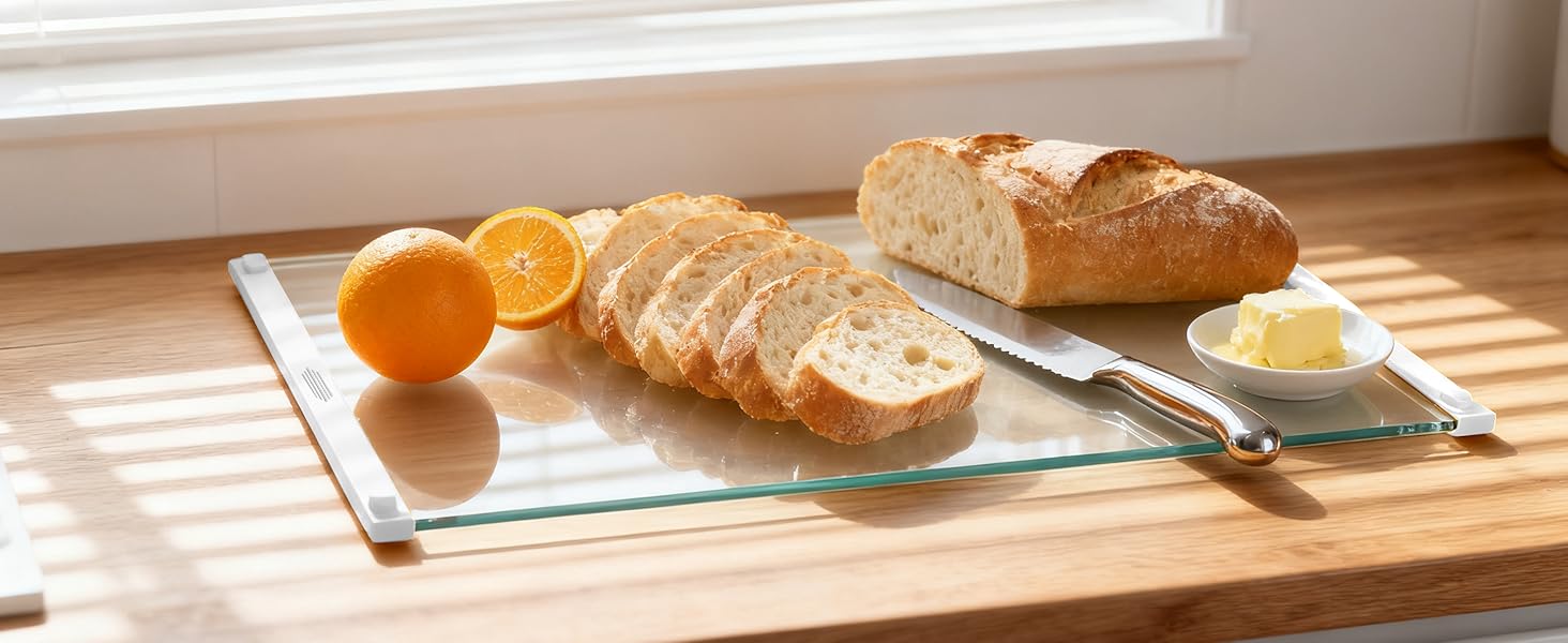 2Pcs Glass Cutting Boards for Kitchen(12x16" & 12x8"),Clear Tempered Glass Paired with White Silicone Grip,No Scratches/Microplastic-Free/Non Toxic,Excellent Gift for Mother's Day and Father's Day