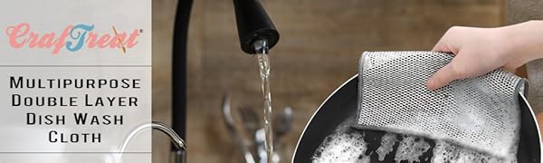 CrafTreat Non Scratch Wire Dishwashing Rag, 10 Pack Double Layer Reusable Wire Dishcloth, Silver Mesh Metal Cleaning Cloth for Pots, Pans, Sink, Steel Cookware, Wet & Dry Cleaning