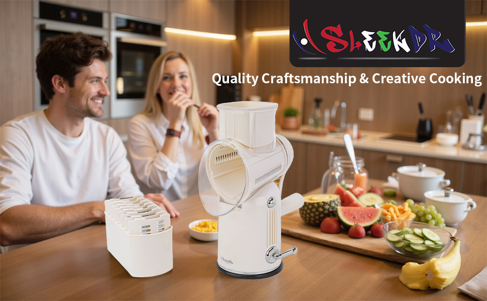 5 in 1 Rotary Cheese Grater Vegetable Slicer with Handle - Upgraded Hand Crank Cheese Grater with Handle and Strong Suction Base, Multi-Purpose Vegetable Slicer with 5 Well-Designed Blades