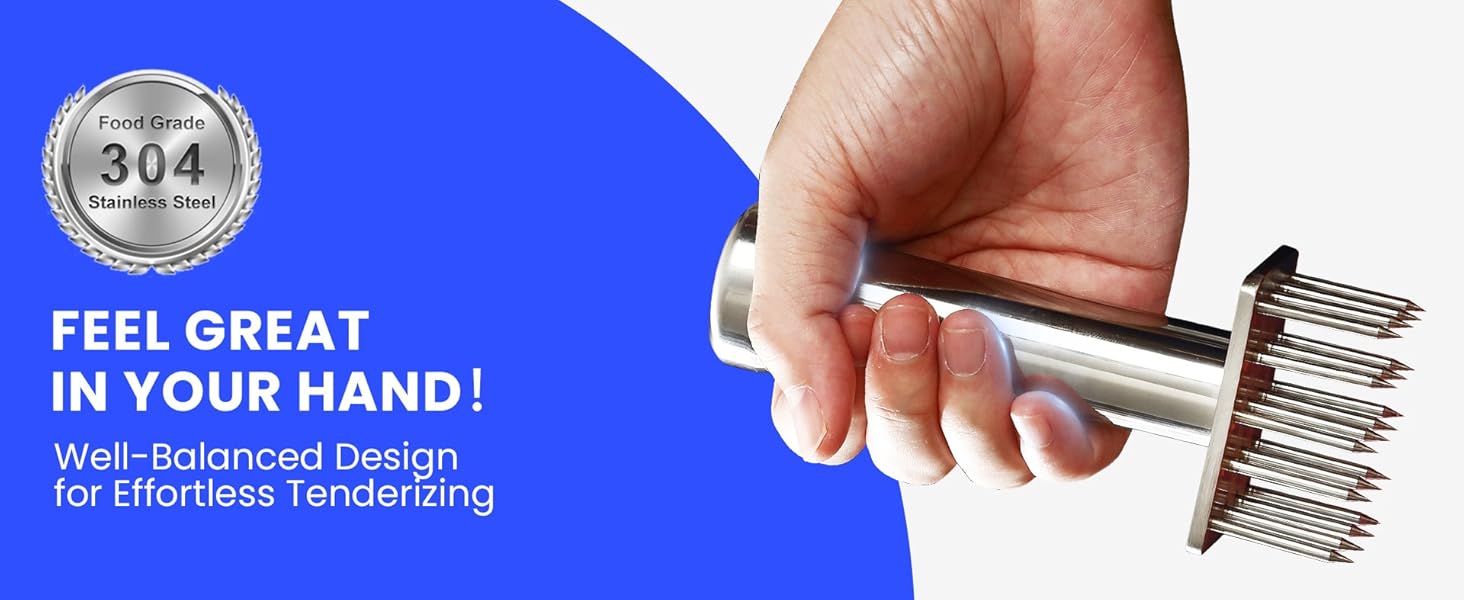 304 Stainless Steel Meat Tenderizer Tool with 18 Sharp Needles, Solid Needle Meat Tenderizer One-Piece Design, Heavy Duty BBQ Marinade Gadgets for Steak, Beef, Chicken, Pork, Dishwasher Safe