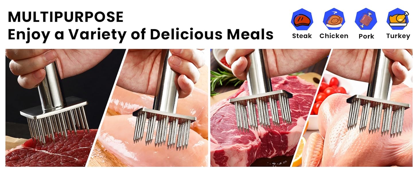 304 Stainless Steel Meat Tenderizer Tool with 18 Sharp Needles, Solid Needle Meat Tenderizer One-Piece Design, Heavy Duty BBQ Marinade Gadgets for Steak, Beef, Chicken, Pork, Dishwasher Safe