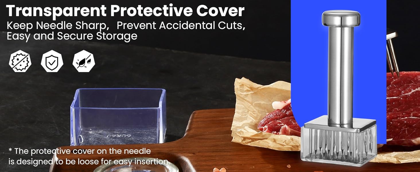 304 Stainless Steel Meat Tenderizer Tool with 18 Sharp Needles, Solid Needle Meat Tenderizer One-Piece Design, Heavy Duty BBQ Marinade Gadgets for Steak, Beef, Chicken, Pork, Dishwasher Safe