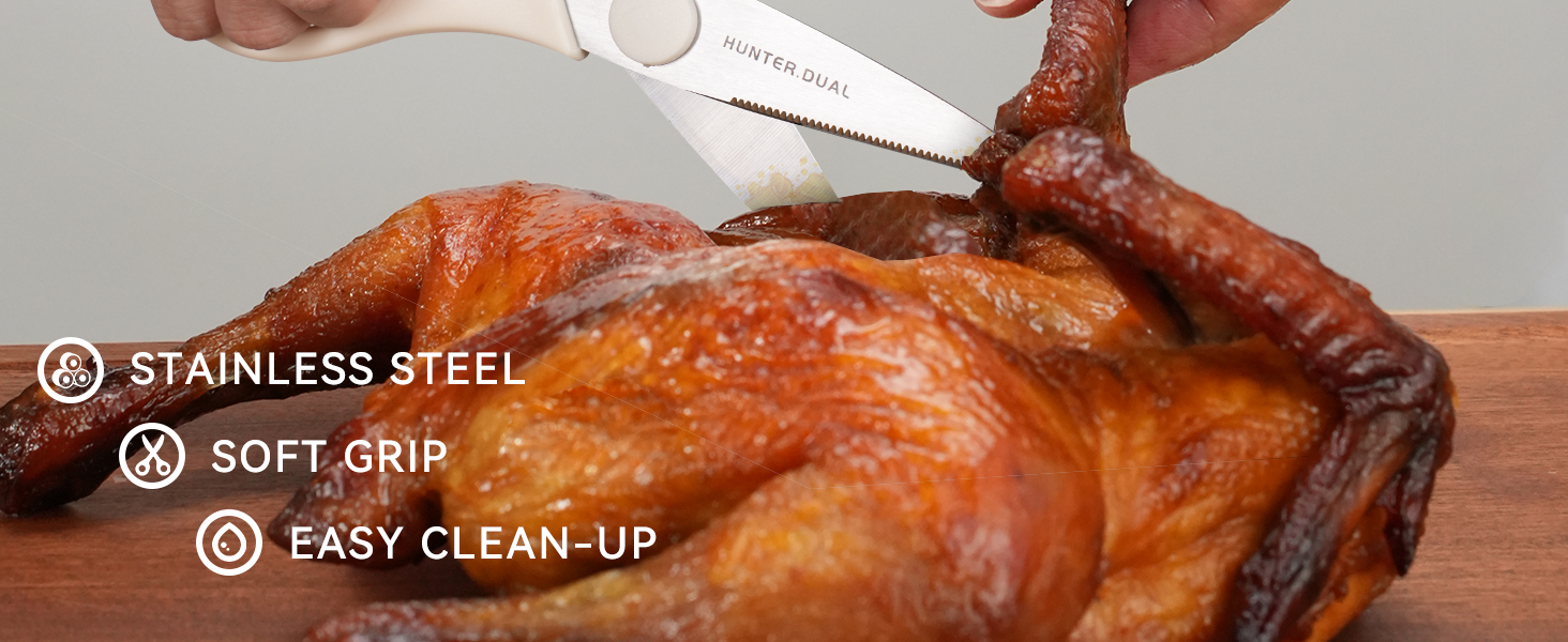 Kitchen Scissors for Food, HUNTER.DUAL Heavy Duty Come Apart Poultry Shears for Cooking, All Purpose for Cutting Chicken, Meat, Fish & Vegetables (Cream, 8.35 Inch)