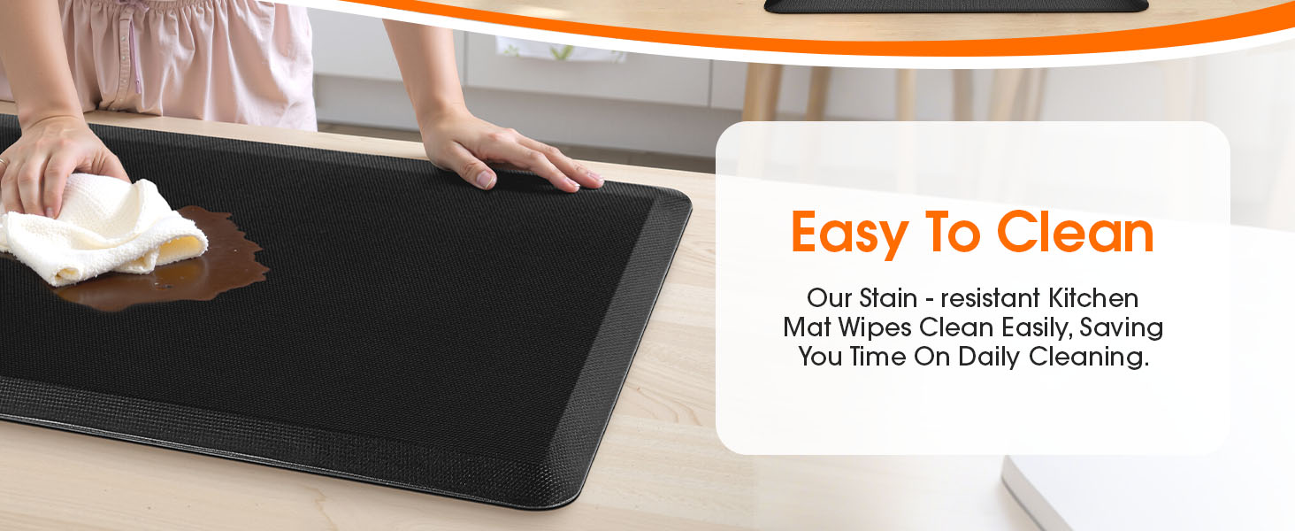 Kitchen Mat, Cushioned Thick Floor Comfort Mat, with Non-Slip Bottom, Water & Stain Resistant, Easy Clean Standing Desk Mat for Kitchen, Sink, Office (17.3
