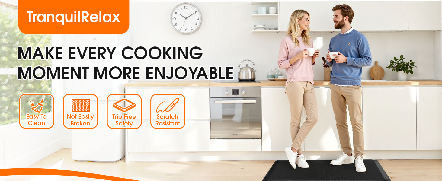 Kitchen Mat, Cushioned Thick Floor Comfort Mat, with Non-Slip Bottom, Water & Stain Resistant, Easy Clean Standing Desk Mat for Kitchen, Sink, Office (17.3