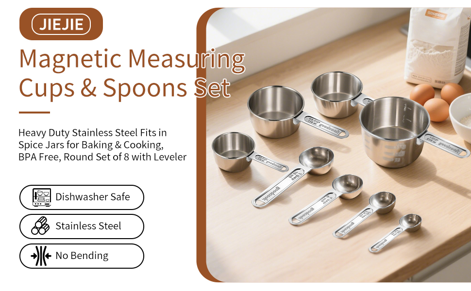 Measuring Cups and Spoons Set (8 Piece), Stainless Steel Measuring，4 Spoons, 4 Cups, Metal Measuring Cups for Cooking & Baking