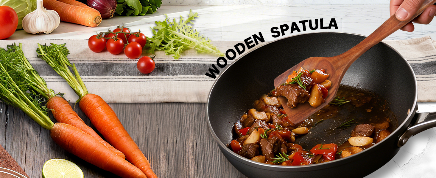 12 Piece Wooden Spoons for Cooking, Natural Teak Wooden Utensils Set, Handmade Wood Kitchen Utensil Set with Holder and Spoon, Durable Nonstick, Comfort Grip Wood Cookware Tool