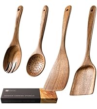 Wooden Spoons for Cooking, Nonstick Cooking Utensil Set with 10 Piece Acacia Wooden Spatulas and Spoons for Cooking, Terrific for Everyday Kitchen Tasks