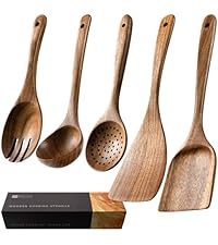 Wooden Spoons for Cooking, Nonstick Cooking Utensil Set with 10 Piece Acacia Wooden Spatulas and Spoons for Cooking, Terrific for Everyday Kitchen Tasks