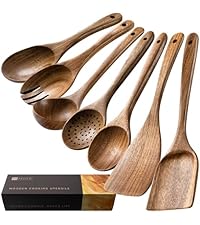 Wooden Spoons for Cooking, Nonstick Cooking Utensil Set with 10 Piece Acacia Wooden Spatulas and Spoons for Cooking, Terrific for Everyday Kitchen Tasks