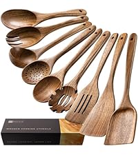 Wooden Spoons for Cooking, Nonstick Cooking Utensil Set with 10 Piece Acacia Wooden Spatulas and Spoons for Cooking, Terrific for Everyday Kitchen Tasks