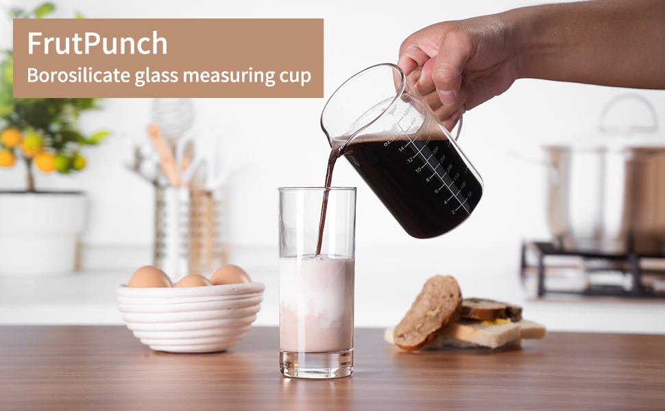 Glass Measuring Cup, 500ML (18OZ, 2 Cups), with Three Scales and V-Shaped Mouth Measuring Cup, High Borosilicate Glass Liquid Measuring Cups, Suitable for Kitchen and Restaurant.