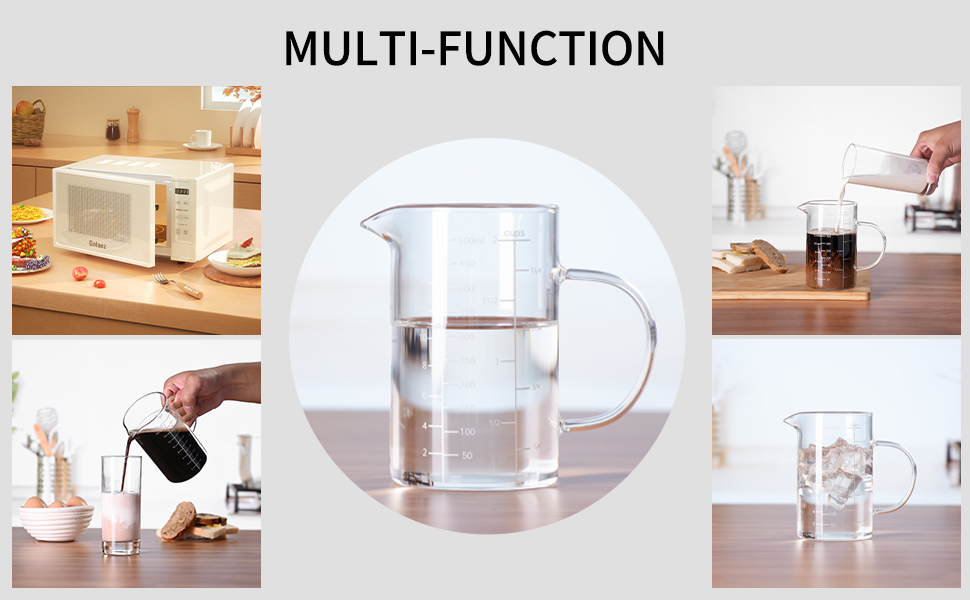 Glass Measuring Cup, 500ML (18OZ, 2 Cups), with Three Scales and V-Shaped Mouth Measuring Cup, High Borosilicate Glass Liquid Measuring Cups, Suitable for Kitchen and Restaurant.