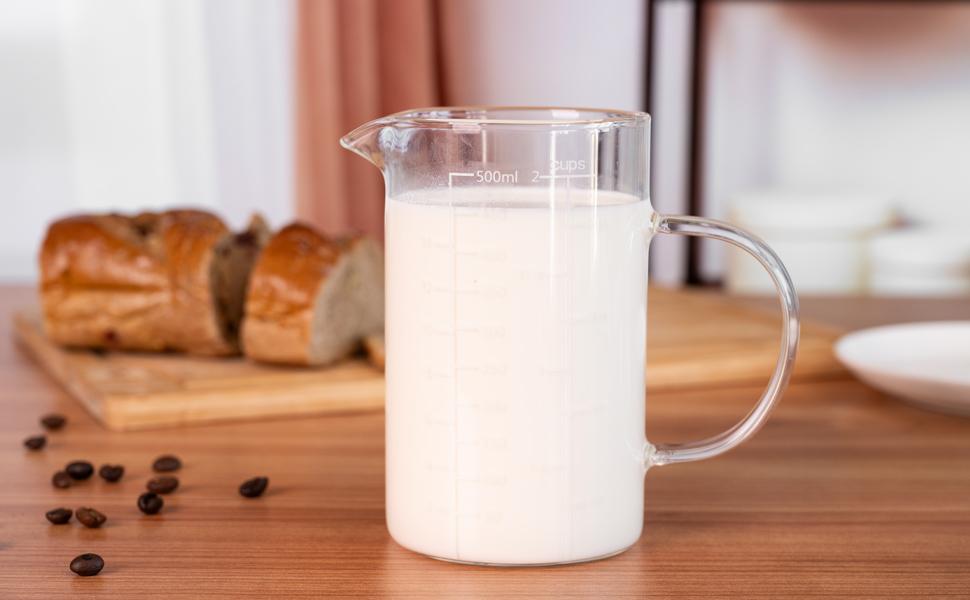 Glass Measuring Cup, 500ML (18OZ, 2 Cups), with Three Scales and V-Shaped Mouth Measuring Cup, High Borosilicate Glass Liquid Measuring Cups, Suitable for Kitchen and Restaurant.