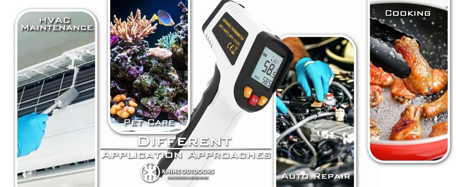 KNINE OUTDOORS Infrared Thermometer Laser Temperature Gun, -58℉ to 1112℉, Single Laser Targeting, Distance to Spot Ratio 12:1, for Cooking, Oven and Meat (White)