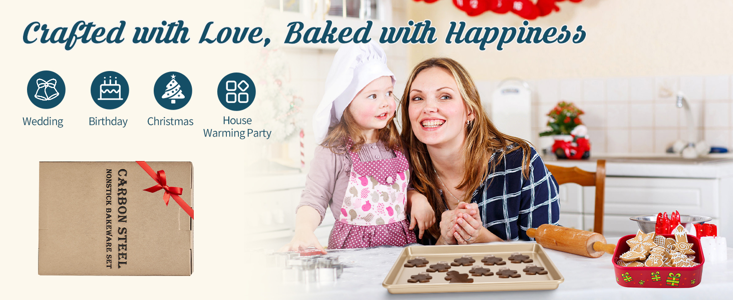 Baking Pans Set, Nonstick Stackable Bakeware Sets, Oven Pans for Cooking, AIVIKI 6 Pieces Baking Sheets Set Including Cookie Sheet, Deep Roaster Pan, Square Pan, Loaf Pan, Muffin Pan, Carbon Steel