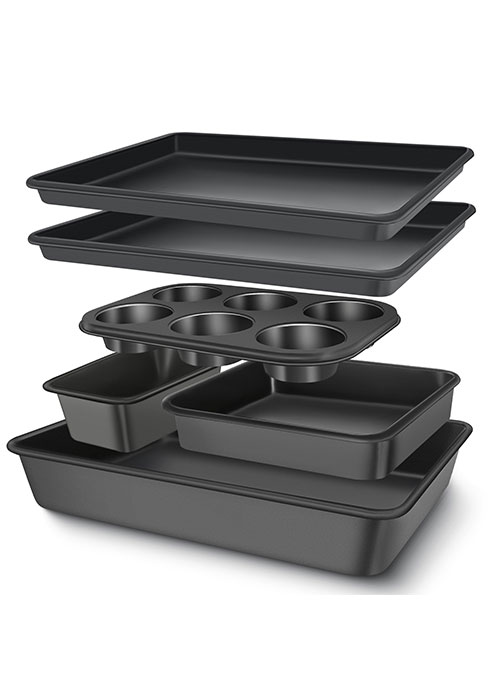 Baking Pans Set, Nonstick Stackable Bakeware Sets, Oven Pans for Cooking, AIVIKI 6 Pieces Baking Sheets Set Including Cookie Sheet, Deep Roaster Pan, Square Pan, Loaf Pan, Muffin Pan, Carbon Steel