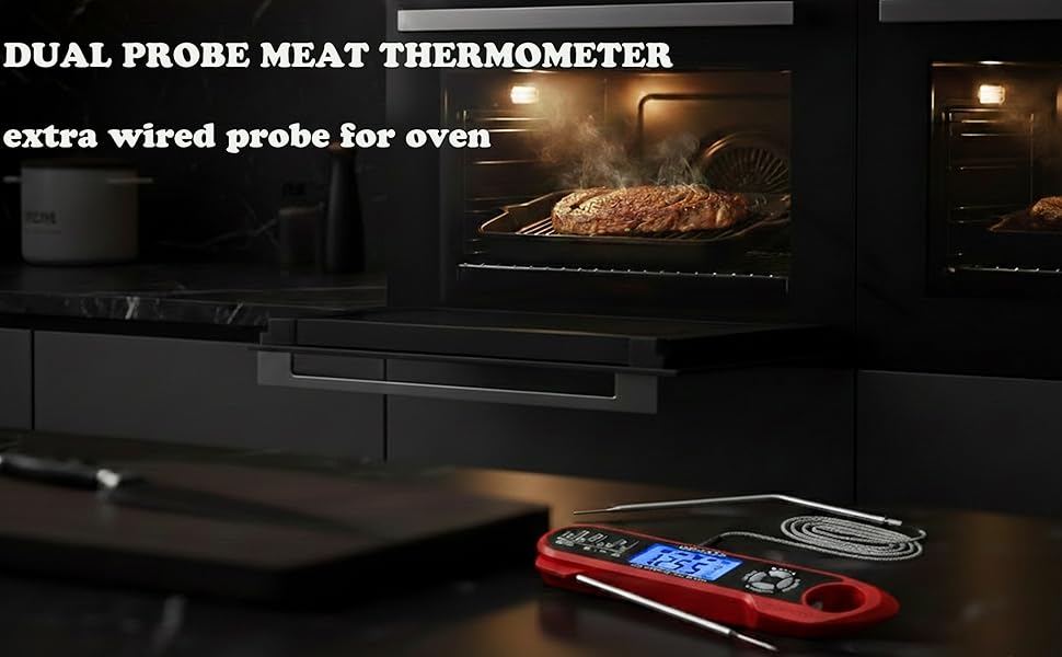 Digital Instant Read Meat Thermometer Waterproof Kitchen Food Cooking Thermometer Dual Probes Backlight, Alarm, °F/°C for BBQ Grill Smoker Steak Turkey Frying Baking Oven Water Oil