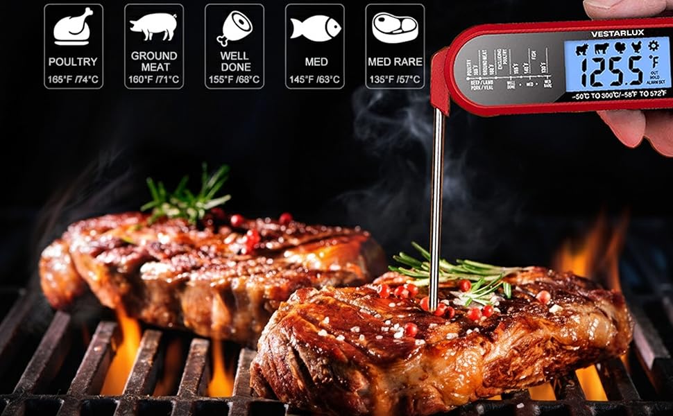Digital Instant Read Meat Thermometer Waterproof Kitchen Food Cooking Thermometer Dual Probes Backlight, Alarm, °F/°C for BBQ Grill Smoker Steak Turkey Frying Baking Oven Water Oil
