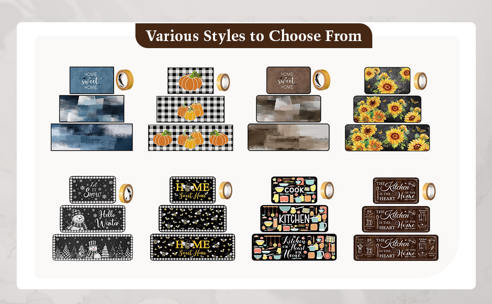 Sets of 3 Brown Kitchen Rugs and Mats Retro Brown Kitchen Rugs Non Slip Washable Door Mats for Floor Home Bathroom Cabin Farmhouse Decor