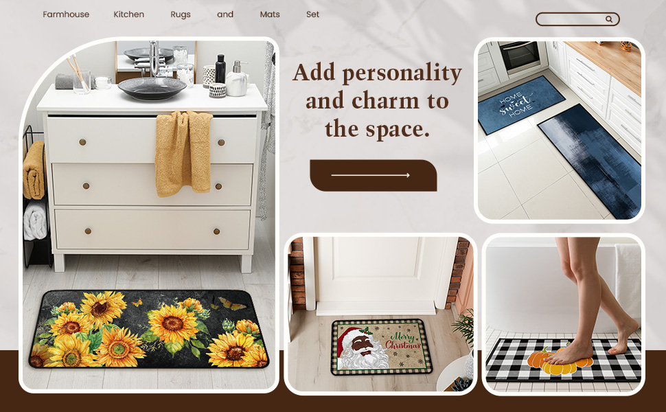 Sets of 3 Brown Kitchen Rugs and Mats Retro Brown Kitchen Rugs Non Slip Washable Door Mats for Floor Home Bathroom Cabin Farmhouse Decor