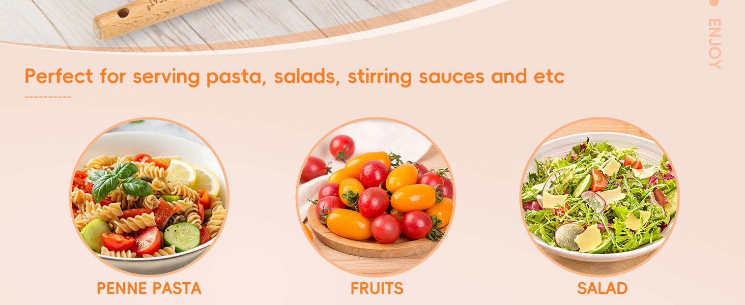 Premium Spaghetti Spoon Pasta Fork, Silicone Pasta Spoon with Teeth and Wood Handle, Non-Scratch Pasta Server for Spaghetti, Noodles, and All Pasta Types MEET GREAT